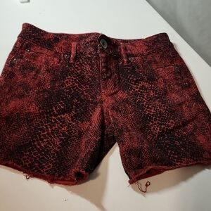 Express Red and Black Jean Shorts with Baroque Design